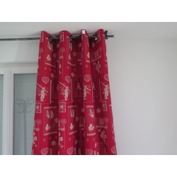 lot de 2 rideaux prêt a poser jacquard ref ski alpin fond rouge motif blanc